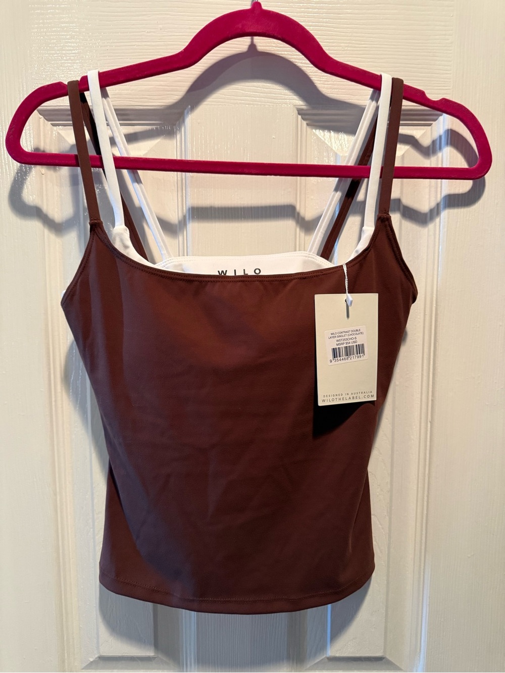 WILO Contrast Double Layer Singlet Tank Top Chocolate Brown White S NWT - Picture 1 of 4